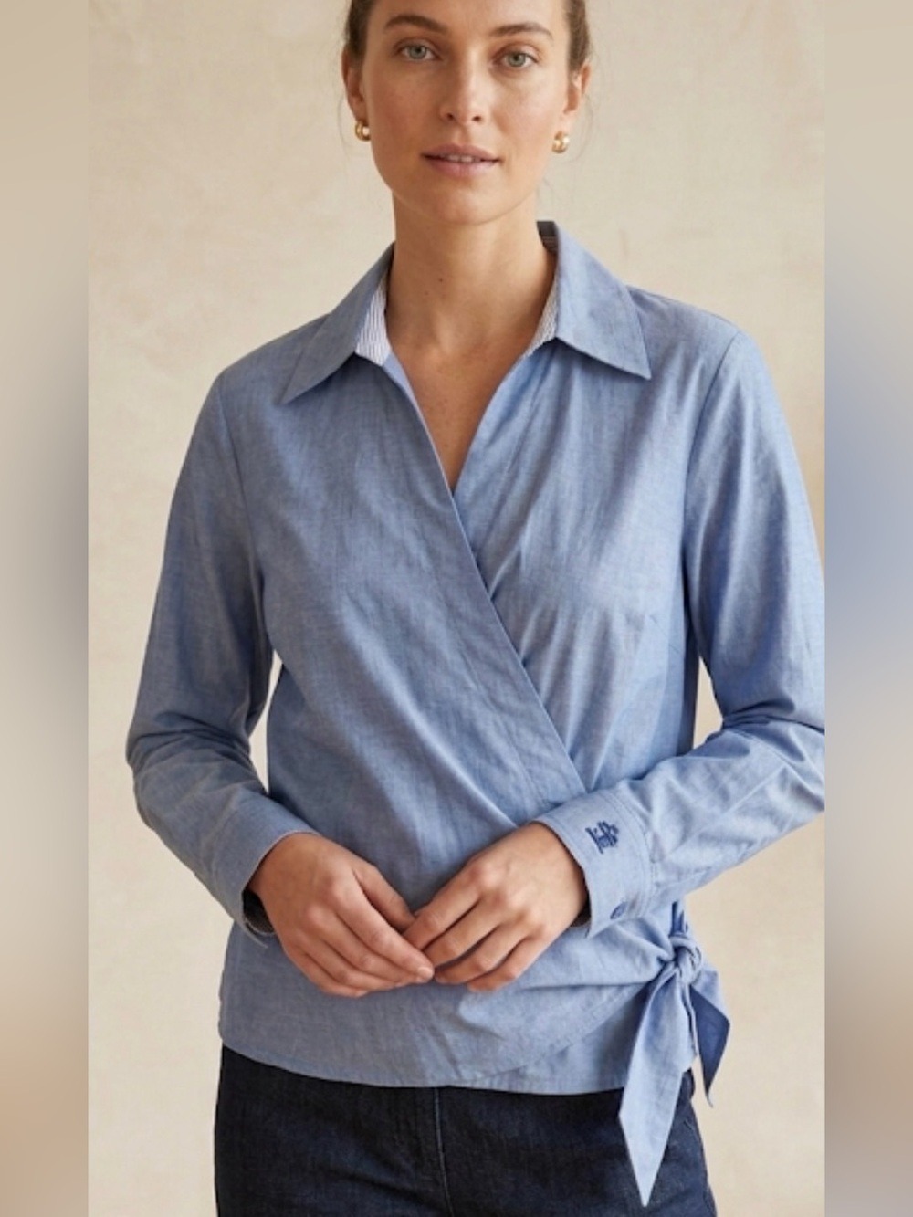 Tommy Hilfiger Blue Wrap Blouse 2X Vintage Style